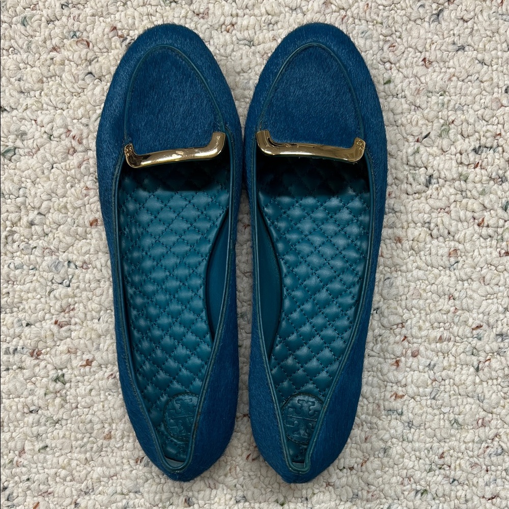 Tory Burch Teal Loafers with Gold Detail